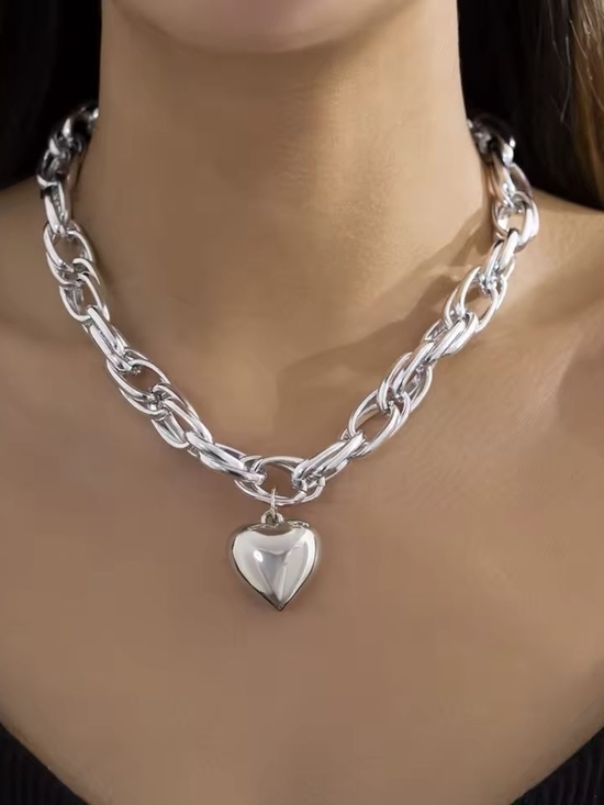 Anthropologie Jewelry - Polished Silver Heart Charm Link Necklace